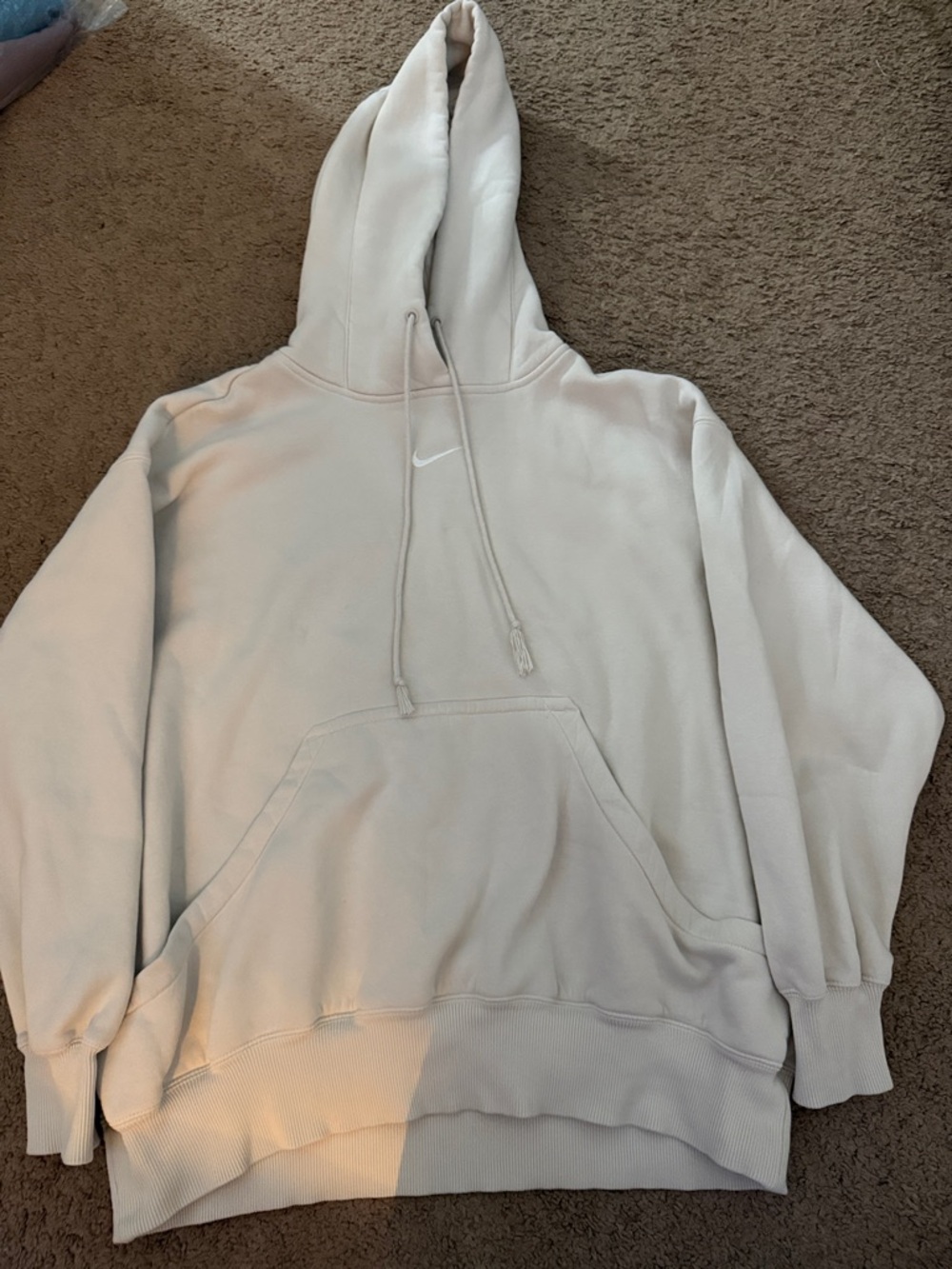Nike Light Beige Pullover Hoodie with White Swoosh
